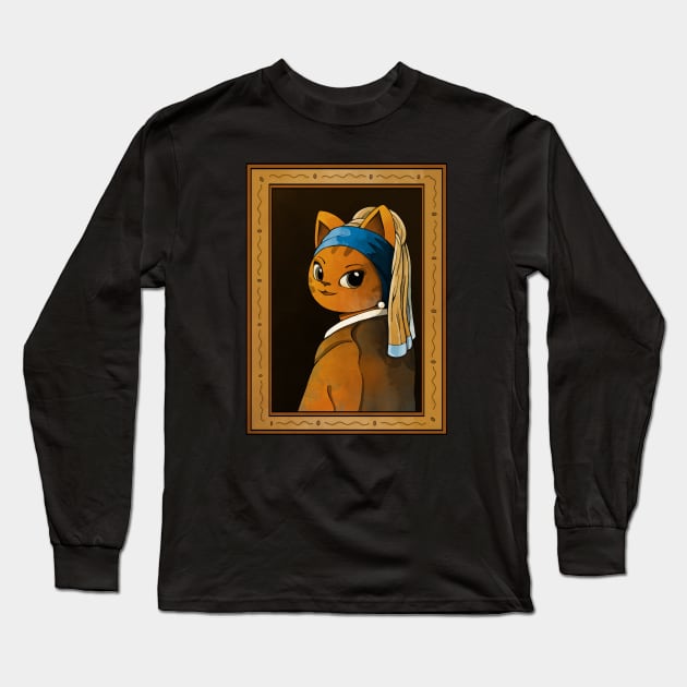 The Cat with the Pearl Earring Long Sleeve T-Shirt by Vallina84